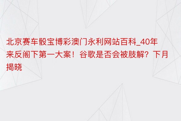 北京赛车骰宝博彩澳门永利网站百科_40年来反阁下第一大案！谷歌是否会被肢解？下月揭晓