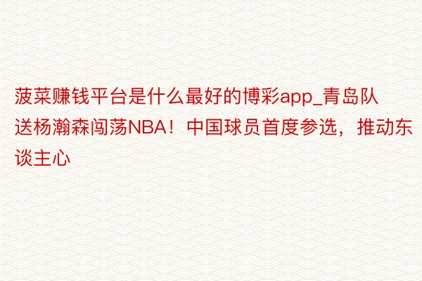 菠菜赚钱平台是什么最好的博彩app_青岛队送杨瀚森闯荡NBA！中国球员首度参选，推动东谈主心