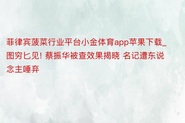 菲律宾菠菜行业平台小金体育app苹果下载_图穷匕见! 蔡振华被查效果揭晓 名记遭东说念主唾弃