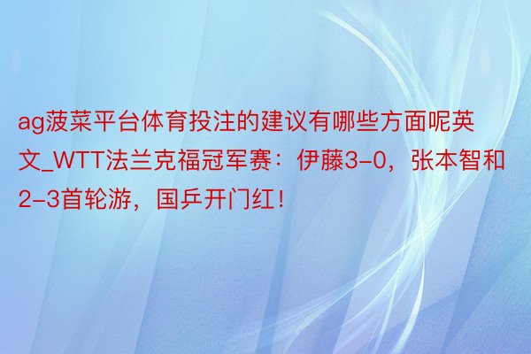 ag菠菜平台体育投注的建议有哪些方面呢英文_WTT法兰克福冠军赛：伊藤3-0，张本智和2-3首轮游，国乒开门红！